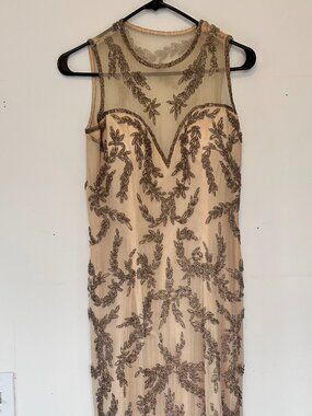 Vintage Precious Formals Heavily Beaded Illusion Neckline Evening Gown